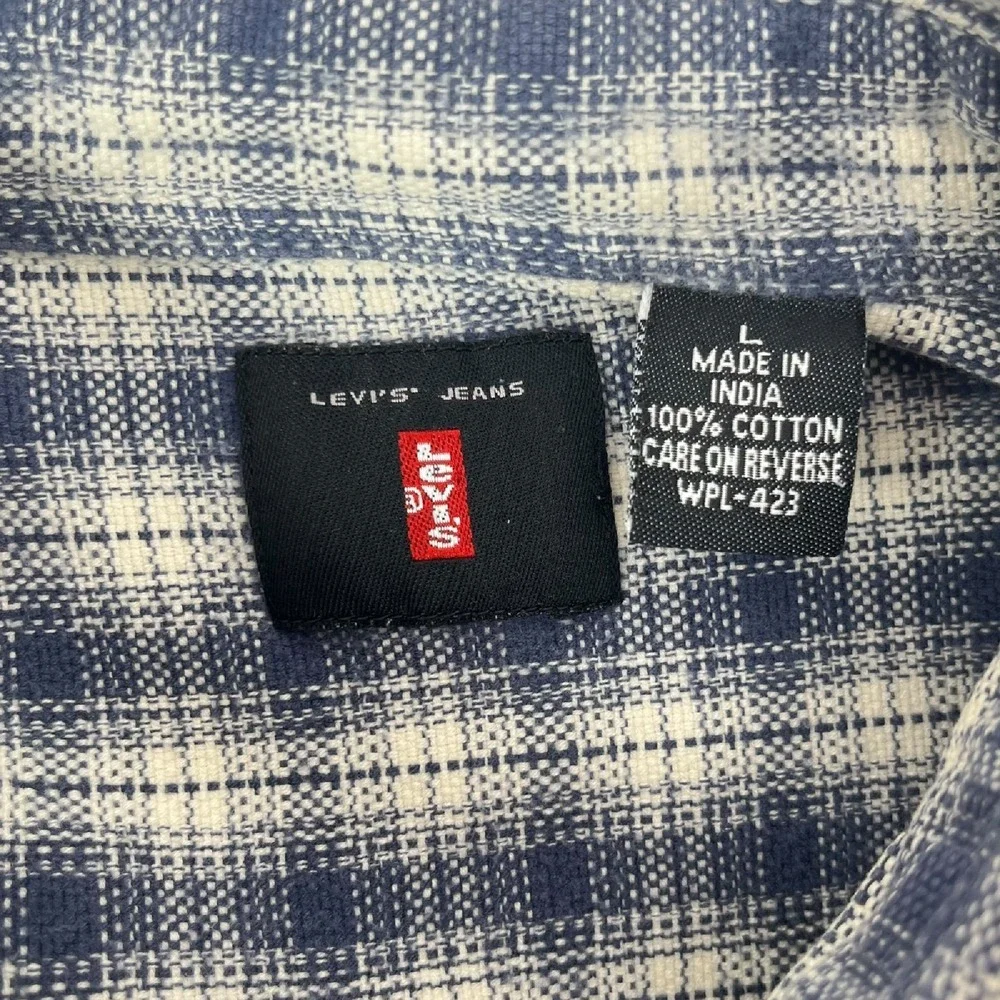 Vintage Levi’s Jeanswear Men’s Large Blue White Plaid‎ Heavy Flannel Shirt Y2K